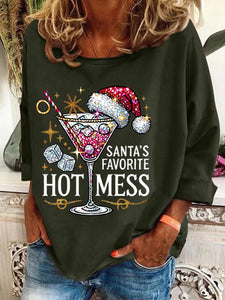 Women's Christmas Santa's Favorite Hot Mess Printed Casual Sweatshirt