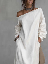 Load image into Gallery viewer, Loose-fitting One Shoulder Split Hem Cotton Linen Midi Dress