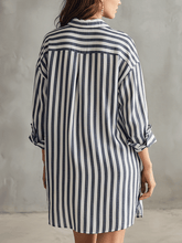 Load image into Gallery viewer, Relaxed Striped Oversized Blue &amp; White Shirt Mini Dress