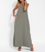 Load image into Gallery viewer, Elegant Solid Color Cotton Linen Sleeveless Long Dress