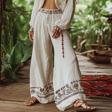 Load image into Gallery viewer, Bohemian Holiday Style Retro Linen Floral Ethnic Totem Print Casual Pants