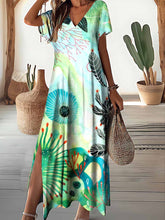 Load image into Gallery viewer, Women's Underwater World Pattern Resort Style V-Neck Dress
