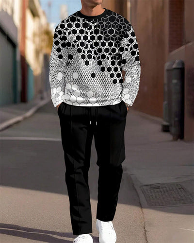 Men's Simple Colorblock Round Neck Casual Sports Set 0183