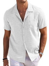 Load image into Gallery viewer, Men's Cuban Collar Cotton And Linen Pocket Basic Casual Shirt