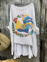 Load image into Gallery viewer, Cute Farm Rooster Floral Chicken Art Linen Blend Flowy Tunic