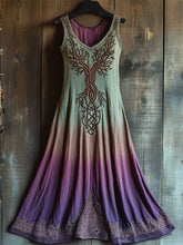 Load image into Gallery viewer, Vintage Tree Of Life Embroidered Gradient Linen Maxi Dress