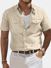 Load image into Gallery viewer, Men's Solid Color Double Pocket Comfortable Cotton And Linen Short Sleeve Shirt
