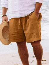Load image into Gallery viewer, Men's Solid Color Drawstring Breathable Cotton and Linen Beach Shorts