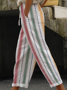 Women's Retro Striped Print Loose Casual Pants