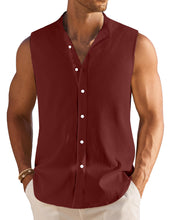Load image into Gallery viewer, Men's Simple Imitation Linen Solid Color Comfortable Sleeveless Shirt