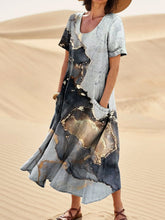 Load image into Gallery viewer, Women's Vintage Marble Texture Linen Pocket Dress