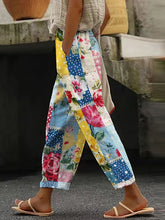 Load image into Gallery viewer, Women's Vintage Floral Patchwork Cotton And Linen Casual Pants 3df3