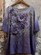 Load image into Gallery viewer, Vintage Purple Roses Embroidered Gradient Linen Tunic