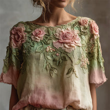 Load image into Gallery viewer, Vintage Pink Roses Vines Gradient Linen Tunic