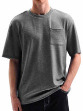 Load image into Gallery viewer, Men's Comfortable Basic Striped Fabric U-shaped Pocket Round Neck Short-Sleeved T-shirt