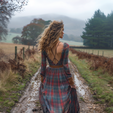 Load image into Gallery viewer, Women's Retro Pastoral Style Plaid Long-sleeve Sexy Maxi Long Dress