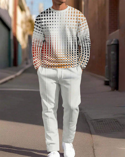 Men's Simple Colorblock Round Neck Casual Sports Set 0197