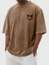 Load image into Gallery viewer, Men's Vintage Wash Smiley Coconut Tree Print Short Sleeve T-Shirt