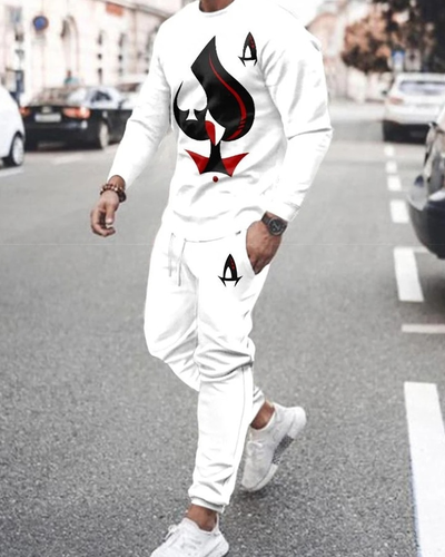 Men's casual gradient print color matching long-sleeved sports set 013