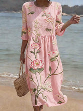 Load image into Gallery viewer, Women's Casual Floral Print Round Neck Dress