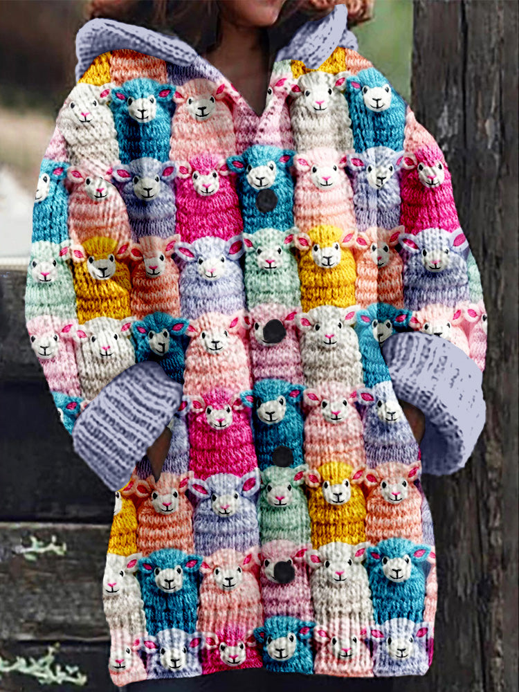 Cute Farm Pastel Sheep Embroidery Art Comfy Cardigan