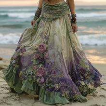 Load image into Gallery viewer, Vintage Boho Floral Patchwork Art Flowy Casual Linen Skirt