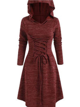 Load image into Gallery viewer, Halloween Solid Front Strap Hooded Midi Dress