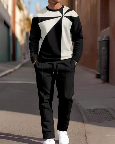 Men's Simple Colorblock Round Neck Casual Sports Set 060