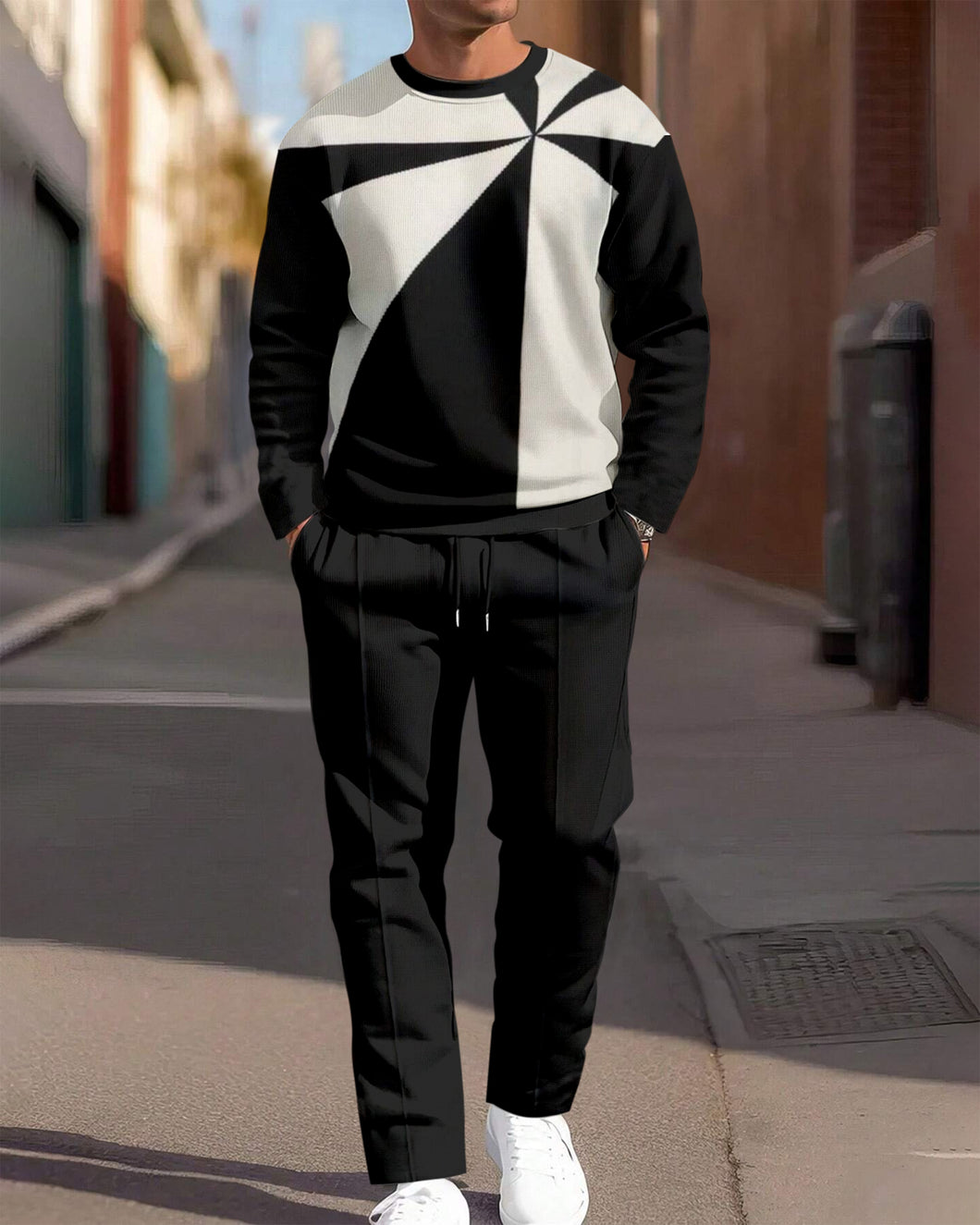 Men's Simple Colorblock Round Neck Casual Sports Set 060
