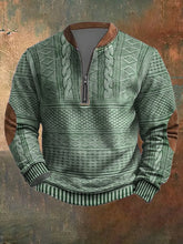 Load image into Gallery viewer, Men's Vintage Knit Print Zip-Up Sweatshirt