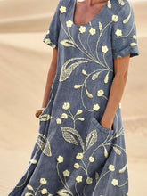 Load image into Gallery viewer, Women's Retro Elegant Floral Art Print Casual Linen Pocket Dress