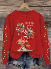 Load image into Gallery viewer, Women&#39;s Christmas Deck The Palms Printed Crew Neck Sweatshirt