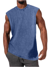 Load image into Gallery viewer, Men's 100% Cotton Washed And Distressed Vintage Round Neck Sleeveless Sports Tank Top