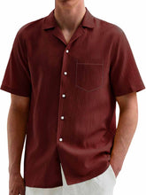Load image into Gallery viewer, Men's Hawaiian Casual Pleated Fabric Short Sleeve Pocket Shirt