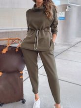Load image into Gallery viewer, Turtleneck Drawstring Waist Slit Casual Suit