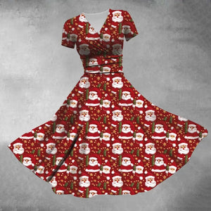 Retro Cute Santa Claus Print Maxi Dress