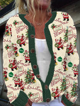 Load image into Gallery viewer, Women&#39;s Vintage Merry Christmas Tree Santa Knit Cardigan