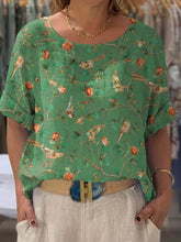 Load image into Gallery viewer, Women's Vintage Lovely Floral Birds Art Print Front And Back Wear Short Sleeve Cotton Shirt