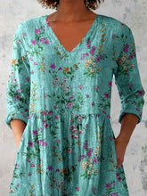 Load image into Gallery viewer, Women's Elegant Floral Pattern Round Neck Cotton and Linen Top