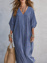 Load image into Gallery viewer, Blue Pinstripe Minimalist Long Dress