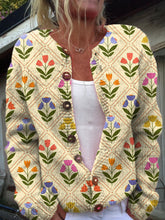 Load image into Gallery viewer, Retro Style Garden Floral Pattern Printed Buttoned Cardigan Sweater