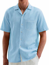 Load image into Gallery viewer, Men's Hawaiian Casual Pleated Fabric Short Sleeve Pocket Shirt
