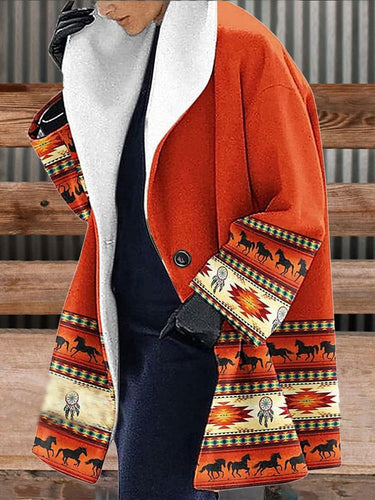 Women's Western Retro Print Long Sleeve Coat