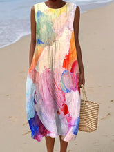 Load image into Gallery viewer, Women'S Round Neck Sleeveless Color-Block Printed Dress