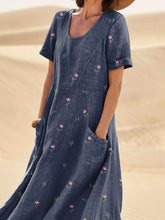 Load image into Gallery viewer, Small Meadows Floral Repeat Pattern Printed Women's Linen Pocket Dress