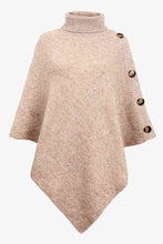 Load image into Gallery viewer, Solid Color Turtleneck Button-embellished Knitted Shawl Cape