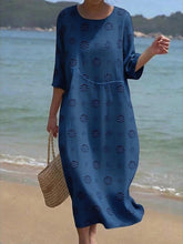 Load image into Gallery viewer, Women's Casual  Round Neck Mid Sleeve Print Cotton and Linen Dress