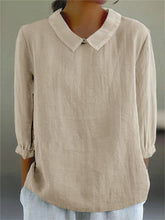 Load image into Gallery viewer, Women&#39;s Solid Color Casual Cotton And Linen 3/4 Sleeve Shirt