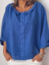 Load image into Gallery viewer, Women's Solid Color Small Lapel Pullover Cotton Linen Shirt