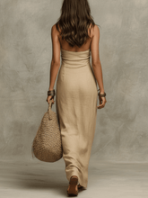 Load image into Gallery viewer, Relaxed Soft Drape Halter Column Linen Halter Maxi Dress